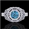 Image 2 : 1.13 CTW Fancy Intense Blue Diamond Solitaire Art Deco Ring 18K White Gold - REF-240W2H - 37824