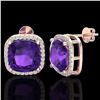 Image 2 : 12 CTW Amethyst & Micro Pave Halo VS/SI Diamond Earrings 14K Rose Gold - REF-78M2F - 23056