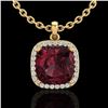 Image 2 : 6 CTW Garnet & Micro Pave Halo VS/SI Diamond Necklace Solitaire 18K Yellow Gold - REF-54M2F - 23083