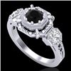 Image 1 : 1.01 CTW Fancy Black Diamond Solitaire Art Deco 3 Stone Ring 18K White Gold - REF-96T4X - 37464