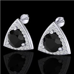3.50 CTW Micro Pave Halo Black VS/SI Diamond Stud Earrings 18K White Gold - REF-110T2X - 20183