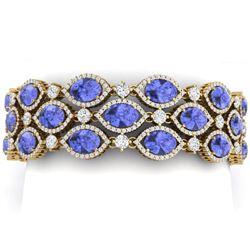 48.16 CTW Royalty Tanzanite & VS Diamond Bracelet 18K Yellow Gold - REF-1236N4Y - 38897