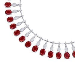 65.62 CTW Royalty Ruby & VS Diamond Necklace 18K White Gold - REF-1254T5X - 39123