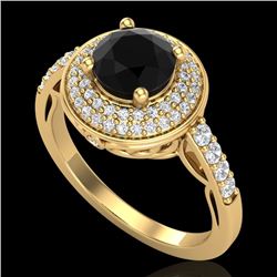 1.7 CTW Fancy Black Diamond Solitaire Engagement Art Deco Ring 18K Yellow Gold - REF-143H6W - 38124