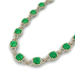 56 CTW Emerald & VS/SI Diamond Certified Necklace 14K Yellow Gold - REF-960W2H - 23042
