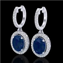 4.25 CTW Sapphire & Micro Pave VS/SI Diamond Earrings Halo 18K White Gold - REF-103N6Y - 20333