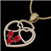 Image 1 : 3 CTW Ruby & Micro Pave Designer Inspired Heart Necklace 14K Yellow Gold - REF-117T8X - 22542