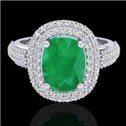 3.50 CTW Emerald & Micro Pave VS/SI Diamond Certified Halo Ring 18K White Gold - REF-143X6T - 20717