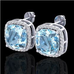 12 CTW Sky Blue Topaz & Pave Halo VS/SI Diamond Earrings 18K White Gold - REF-83N3Y - 23070