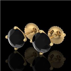 2.5 CTW Fancy Black Diamond Solitaire Art Deco Stud Earrings 18K Yellow Gold - REF-81T8X - 38250