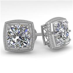 2 CTW VS/SI Cushion Cut Diamond Stud Earrings Deco 18K White Gold - REF-581N3Y - 35988