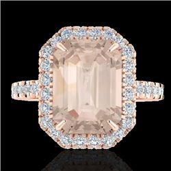 4.50 CTW Morganite & Micro Pave VS/SI Diamond Halo Ring 14K Rose Gold - REF-91R6K - 21430