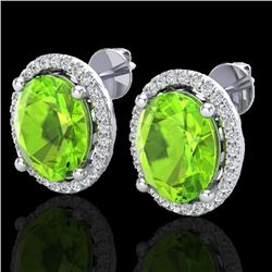 5 CTW Peridot & Micro Pave VS/SI Diamond Certified Earrings Halo 18K White Gold - REF-82X2T - 21060