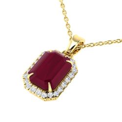 5.50 CTW Ruby And Micro Pave VS/SI Diamond Halo Necklace 18K Yellow Gold - REF-79W6H - 21366