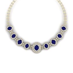 45.69 CTW Royalty Sapphire & VS Diamond Necklace 18K Yellow Gold - REF-1581R8K - 38798