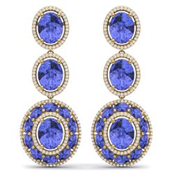 33.72 CTW Royalty Tanzanite & VS Diamond Earrings 18K Yellow Gold - REF-581X8T - 39266
