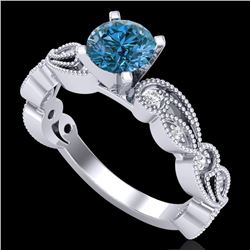 1.01 CTW Fancy Intense Blue Diamond Solitaire Art Deco Ring 18K White Gold - REF-143Y6N - 38272