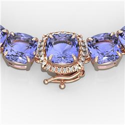 100 CTW Tanzanite & VS/SI Diamond Solitaire Necklace 14K Rose Gold - REF-1345X3T - 23362