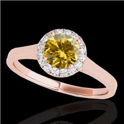 1.11 CTW Certified Si Fancy Intense Yellow Diamond Solitaire Halo Ring 10K Rose Gold - REF-167N3Y - 