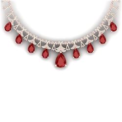 56.94 CTW Royalty Ruby & VS Diamond Necklace 18K Rose Gold - REF-1236T4X - 38704