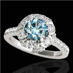 2.05 CTW SI Certified Fancy Blue Diamond Solitaire Halo Ring 10K White Gold - REF-209T3X - 33914