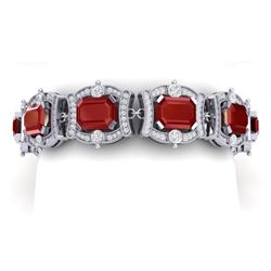 43.87 CTW Royalty Ruby & VS Diamond Bracelet 18K White Gold - REF-836R4K - 38778