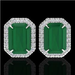 10.40 CTW Emerald & Micro Pave VS/SI Diamond Halo Earrings 18K White Gold - REF-142T4X - 21224