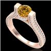 Image 1 : 2 CTW Intense Fancy Yellow Diamond Engagement Micro Pave Ring 18K Rose Gold - REF-200M2F - 37624