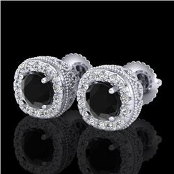 1.69 CTW Fancy Black Diamond Solitaire Art Deco Stud Earrings 18K White Gold - REF-121X8T - 37989