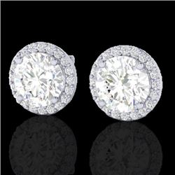 3.50 CTW Halo VS/SI Diamond Micro Pave Earrings Solitaire 18K White Gold - REF-942H5W - 21489