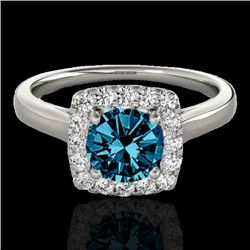 1.37 CTW SI Certified Fancy Blue Diamond Solitaire Halo Ring 10K White Gold - REF-167H3W - 33414