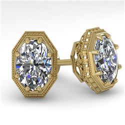 2 CTW VS/SI Oval Cut Diamond Stud Earrings 18K Yellow Gold - REF-499M3F - 35983