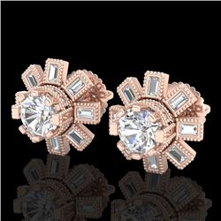 1.77 CTW VS/SI Diamond Solitaire Art Deco Stud Earrings 18K Rose Gold - REF-263H6W - 37065
