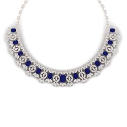50.44 CTW Royalty Sapphire & VS Diamond Necklace 18K Rose Gold - REF-1654H5W - 39382