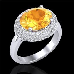 4 CTW Citrine & Micro Pave VS/SI Diamond Certified Ring 18K White Gold - REF-98W5H - 20911