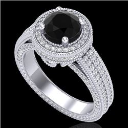 2.8 CTW Fancy Black Diamond Solitaire Engagement Art Deco Ring 18K White Gold - REF-236F4M - 38003