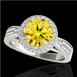 2.15 CTW Certified Si Fancy Intense Yellow Diamond Solitaire Halo Ring 10K White Gold - REF-318Y2N -