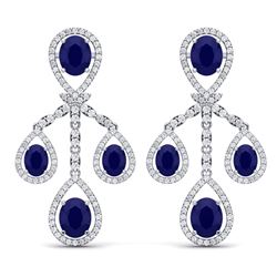 25.08 CTW Royalty Sapphire & VS Diamond Earrings 18K White Gold - REF-490M9F - 38577