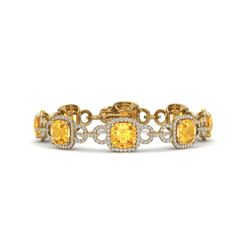 30 CTW Citrine & VS/SI Diamond Certified Bracelet 14K Yellow Gold - REF-368K9R - 23020