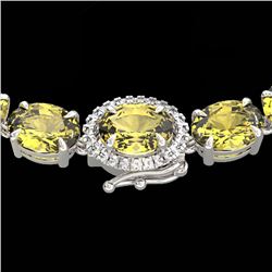 45.25 CTW Citrine & VS/SI Diamond Tennis Micro Pave Halo Necklace 14K White Gold - REF-200T2X - 4026