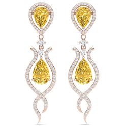14.09 CTW Royalty Canary Citrine & VS Diamond Earrings 18K Rose Gold - REF-281Y8N - 39523