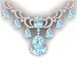 37.75 CTW Royalty Sky Topaz & VS Diamond Necklace 18K Rose Gold - REF-890M9F - 38665
