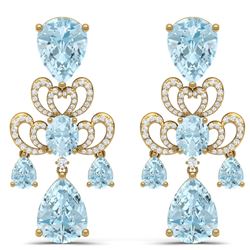 60.32 CTW Royalty Sky Topaz & VS Diamond Earrings 18K Yellow Gold - REF-400W2H - 38681