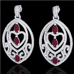 7 CTW Ruby & Micro Pave VS/SI Diamond Heart Earrings Designer 18K White Gold - REF-381F8M - 21158