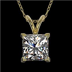 1.25 CTW Certified VS/SI Quality Princess Diamond Necklace 10K Yellow Gold - REF-367K3R - 33216