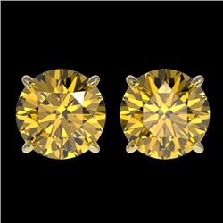 2.57 CTW Certified Intense Yellow SI Diamond Solitaire Stud Earrings 10K Yellow Gold - REF-381W8H - 