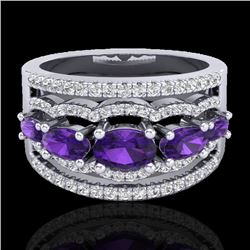 2.25 CTW Amethyst & Micro Pave VS/SI Diamond Certified Designer Ring 10K White Gold - REF-66T9X - 20