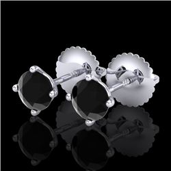 0.65 CTW Fancy Black Diamond Solitaire Art Deco Stud Earrings 18K White Gold - REF-36H4W - 38220