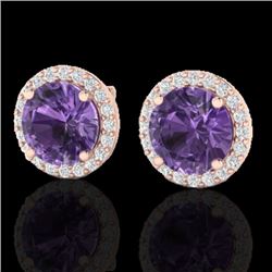 4 CTW Amethyst & Halo VS/SI Diamond Micro Pave Earrings Solitaire 14K Rose Gold - REF-53W3H - 21476