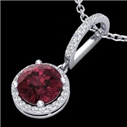 2.75 CTW Garnet & Micro Pave VS/SI Diamond Necklace Designer Halo 18K White Gold - REF-55R5K - 23197